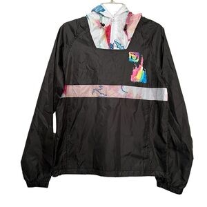 Walt Disney World XS Adult Black Tie Dye Watercolor Hooded Windbreaker Jacket O5